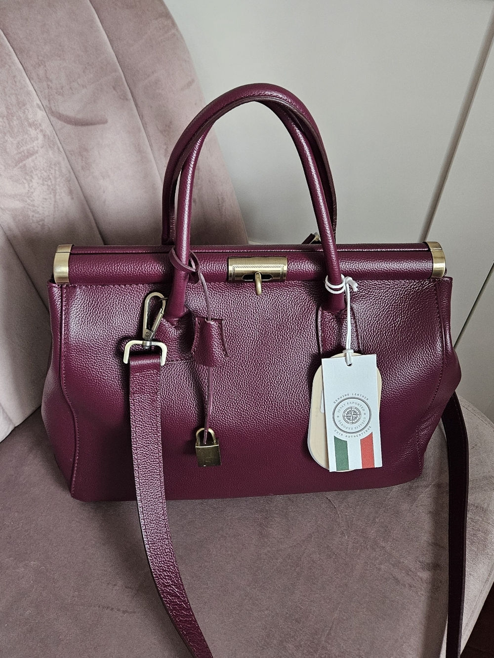 New Caterina Burgandy Leather Satchel Viola Castellani Made In Italy - Picture 2 of 10